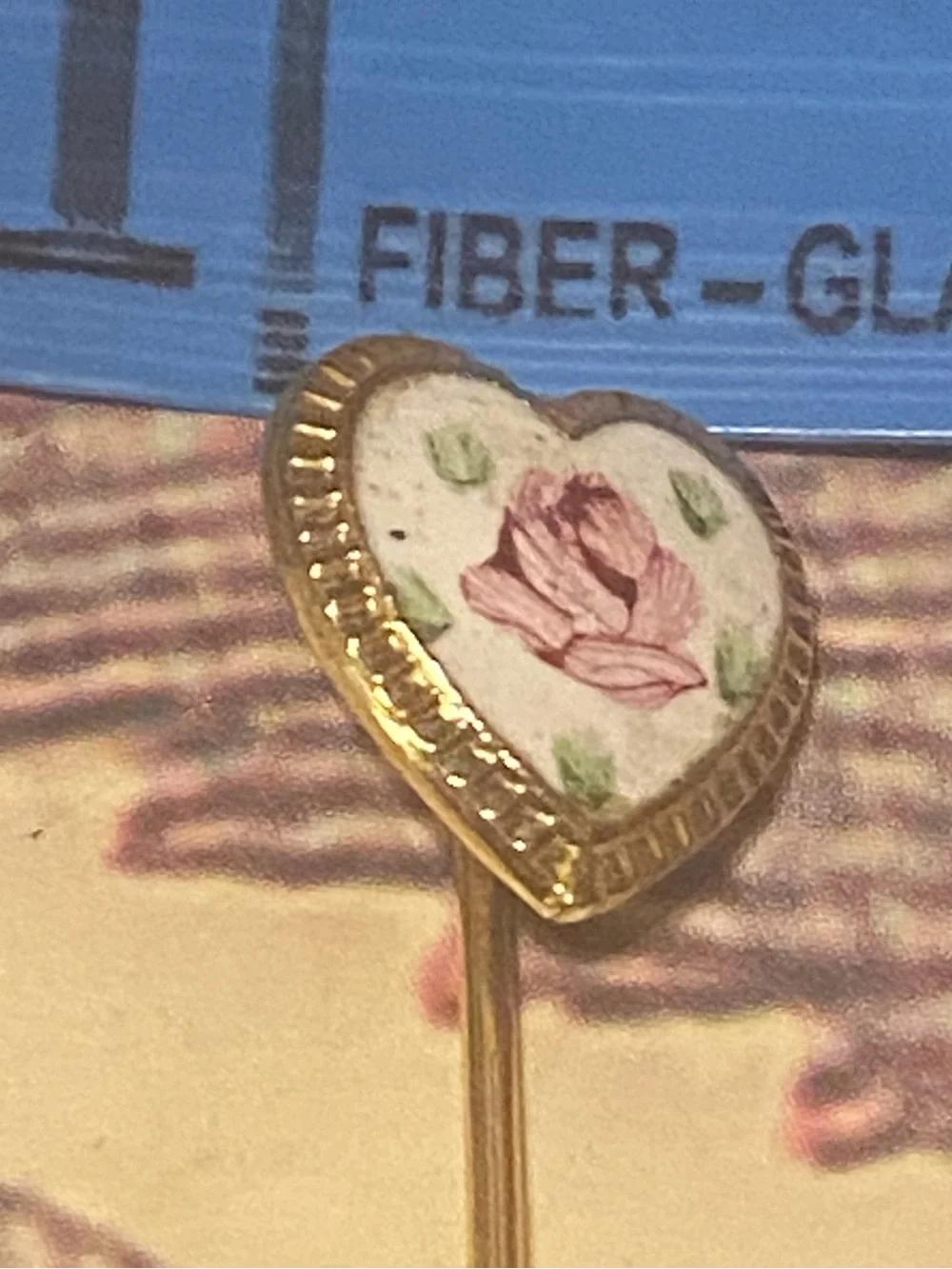 Vintage Porcelain Floral Stick Pin Set • Rose Heart & Forget-Me-Not Gold Tone